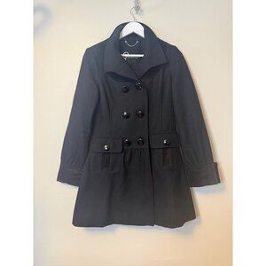 Guess Womens Wool Blend Double Breasted Princess Coat Empire Waist Black Small